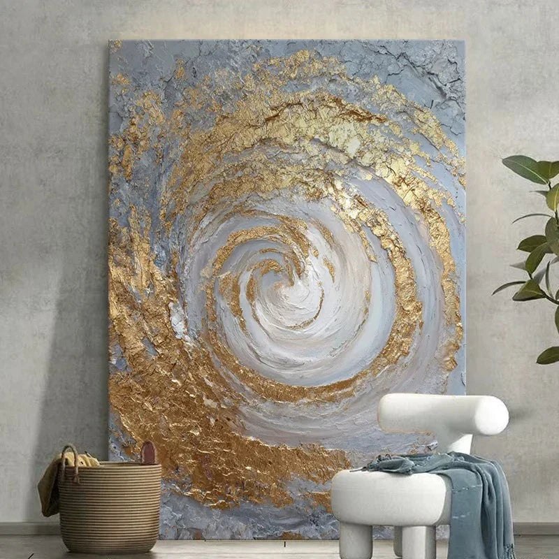 Nordic Abstract Gold Foil Hand-Painted Oil Painting Wall Art