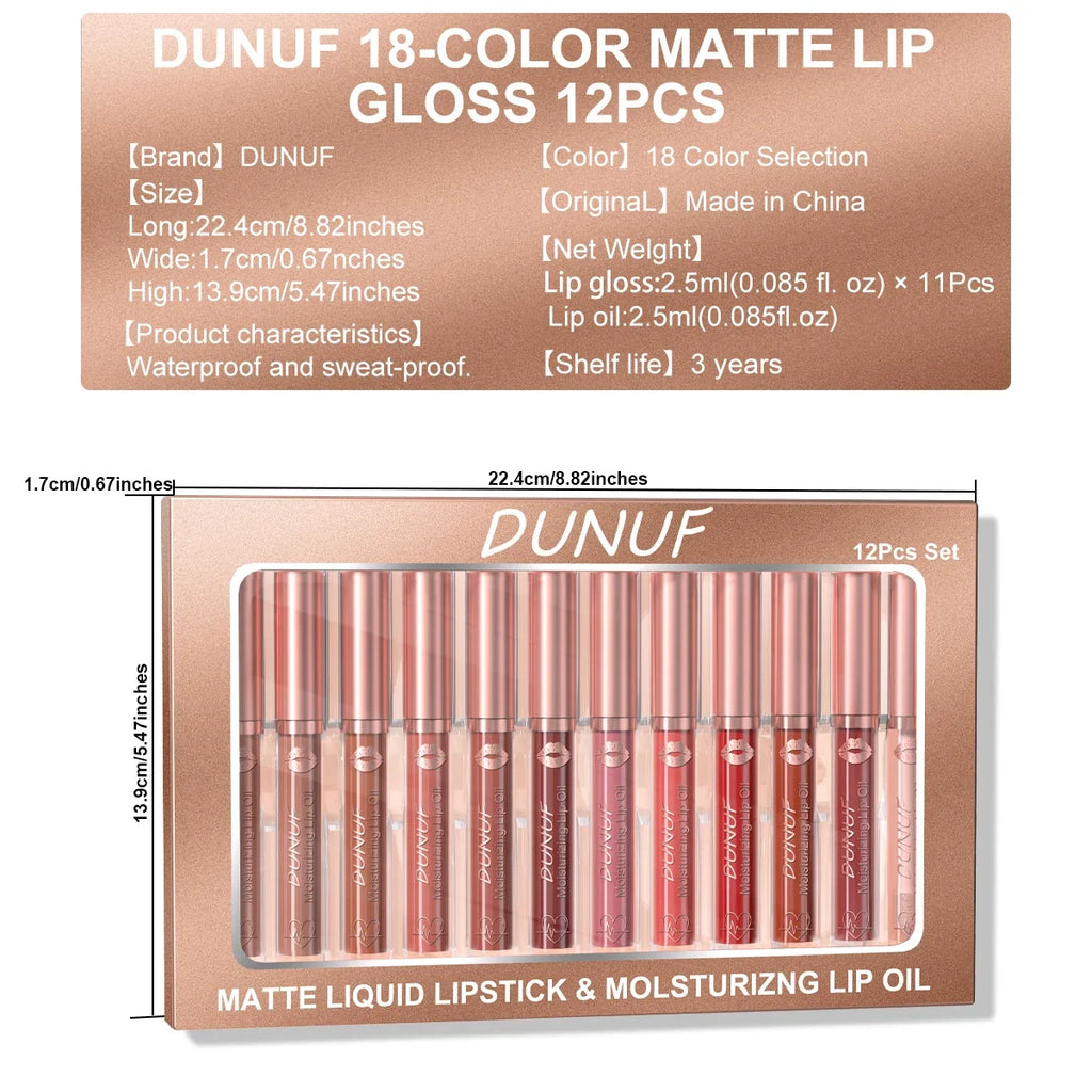 12-Pc Matte Lipstick Set – Waterproof & Long-Lasting Lip Gloss
