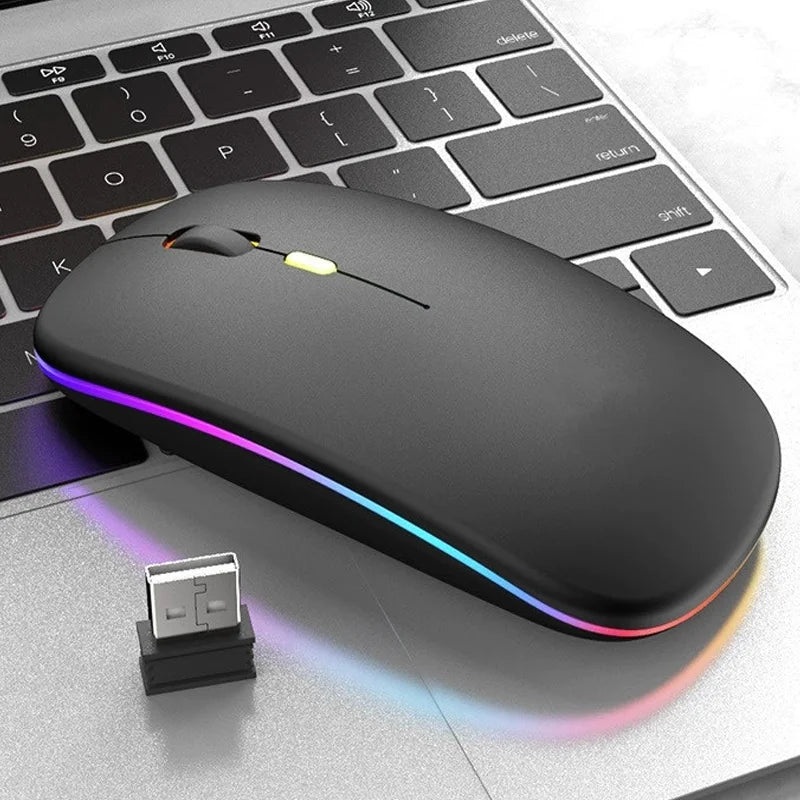 LED Bluetooth-compatible Wireless Mouse 2 4GHz Slim Rechargeable