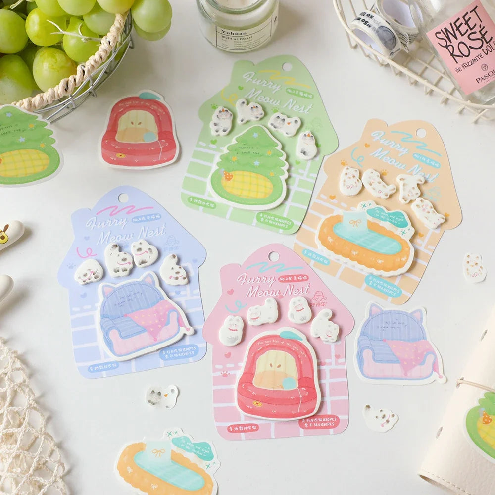 30 Sheets Cat Nest Alien Convenience Stickers Cartoon Creative Soft