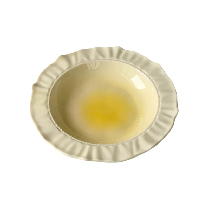 French Embossed Lace Ceramic Plates – Retro Dessert & Pasta