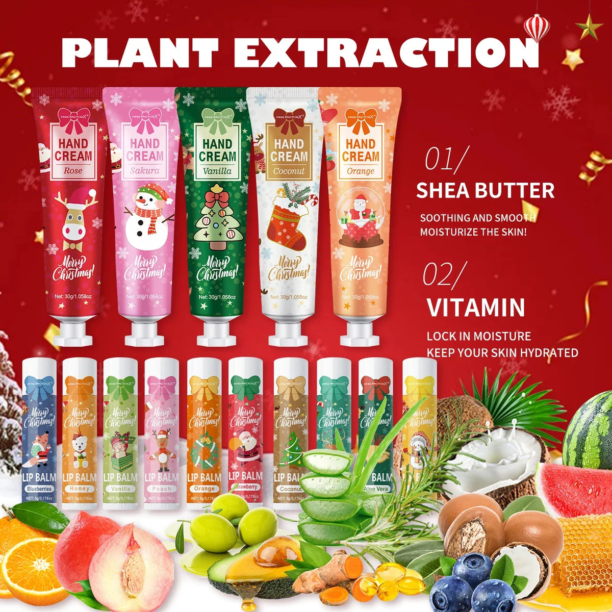 120PCS Christmas Gift Set – Lip Balm, Hand Cream & Gift Bags