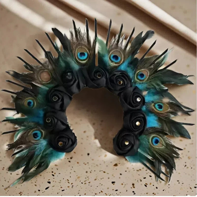 Peacock Feather Gold Halo Crown Headband | Bridal Cosplay Festival