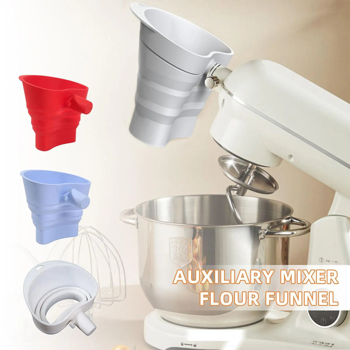 5-Quart Stand Mixer Funnel – Silicone Splash Guard & Pouring Spout