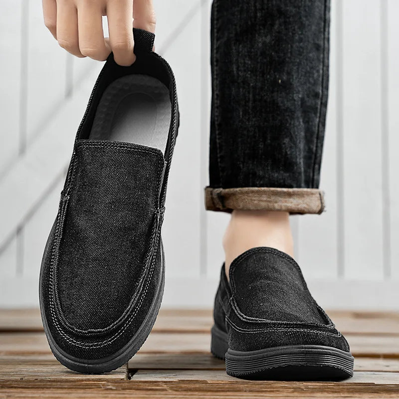 Men's Denim Canvas Slip-On Loafers – Low Top, Big Sizes