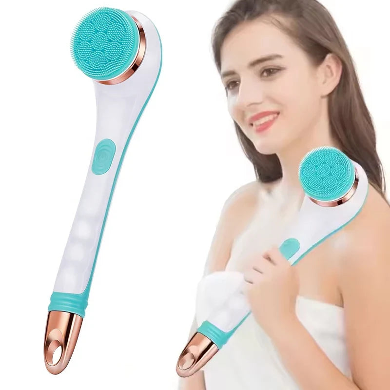 Electric Silicone Body Brush – Long Handle Bath & Massage Scrubber