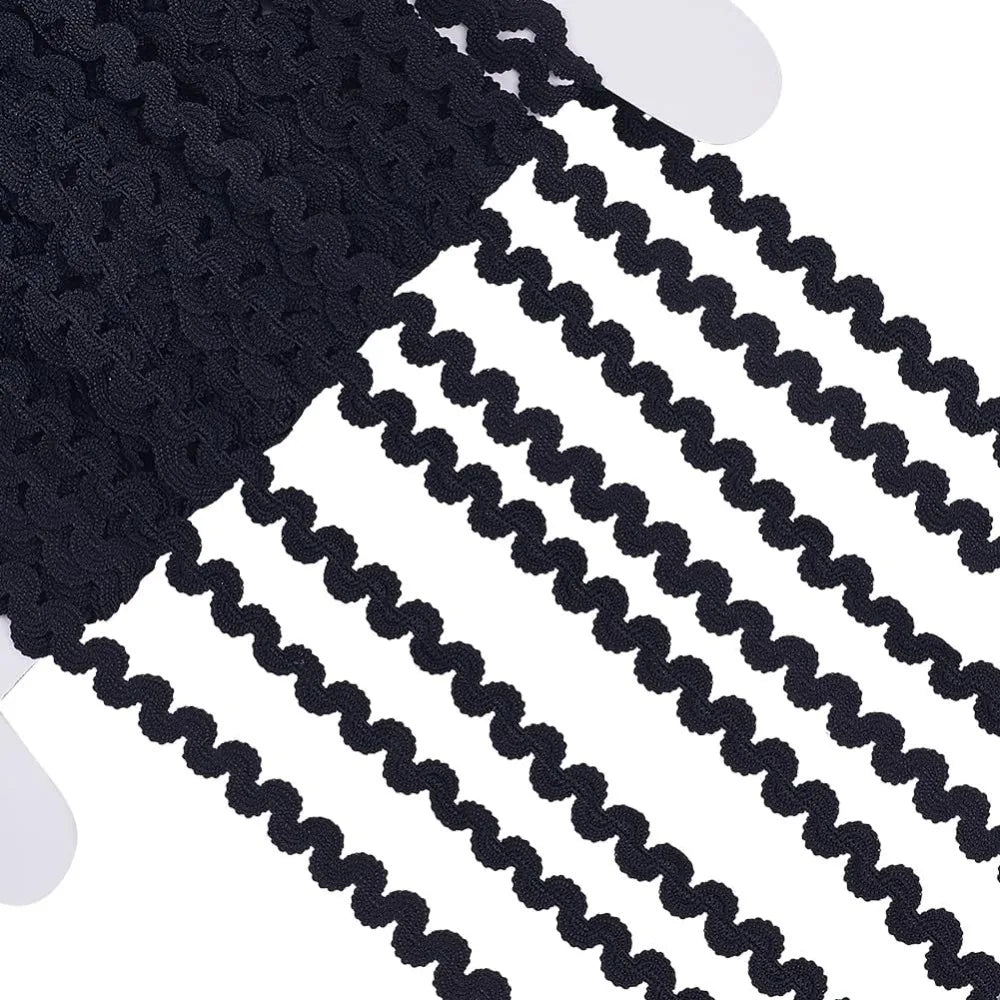 25 Yards Elastic Wavy Ric Rac Fringe Trim Ribbon – Black 7mm