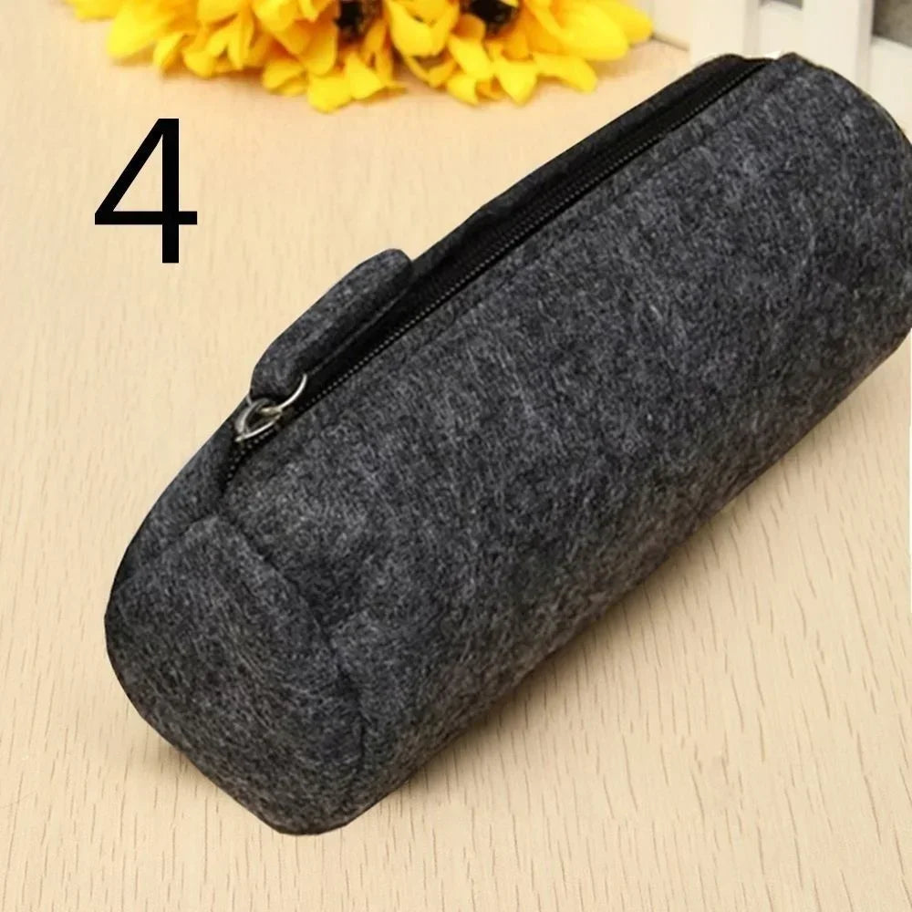 Retro Felt Pencil Pen Case Pouch Zipper Bag Portable Purse School