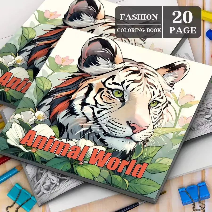 Animal World Coloring Book 20 Pages Adult Picture Animals Drawings