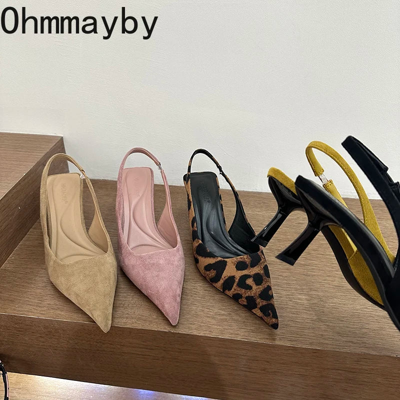 Women's Pointed Toe High Heel Slip-On Slingback Sandals