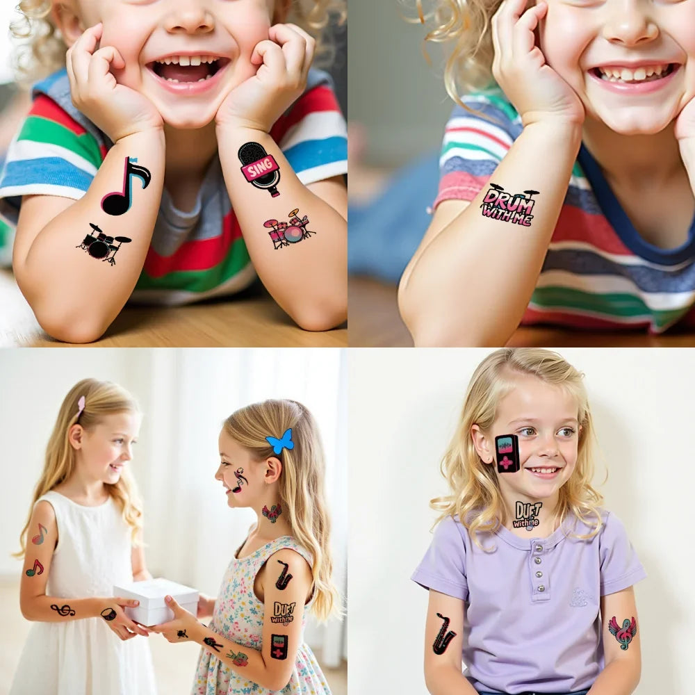 63-Piece Waterproof Temporary Tattoo Stickers – Retro Music Icons