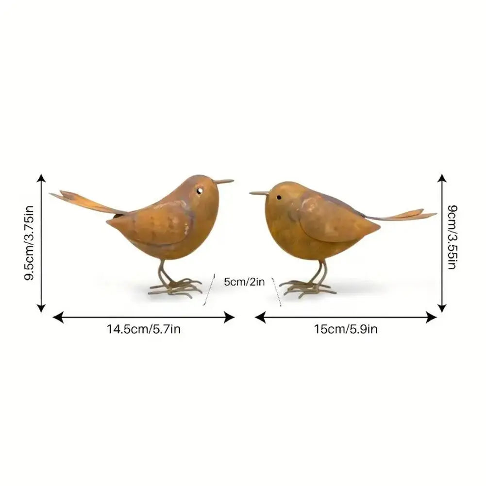 Retro Metal Bird Garden Sculptures – Iron Art Decor Set of 2
