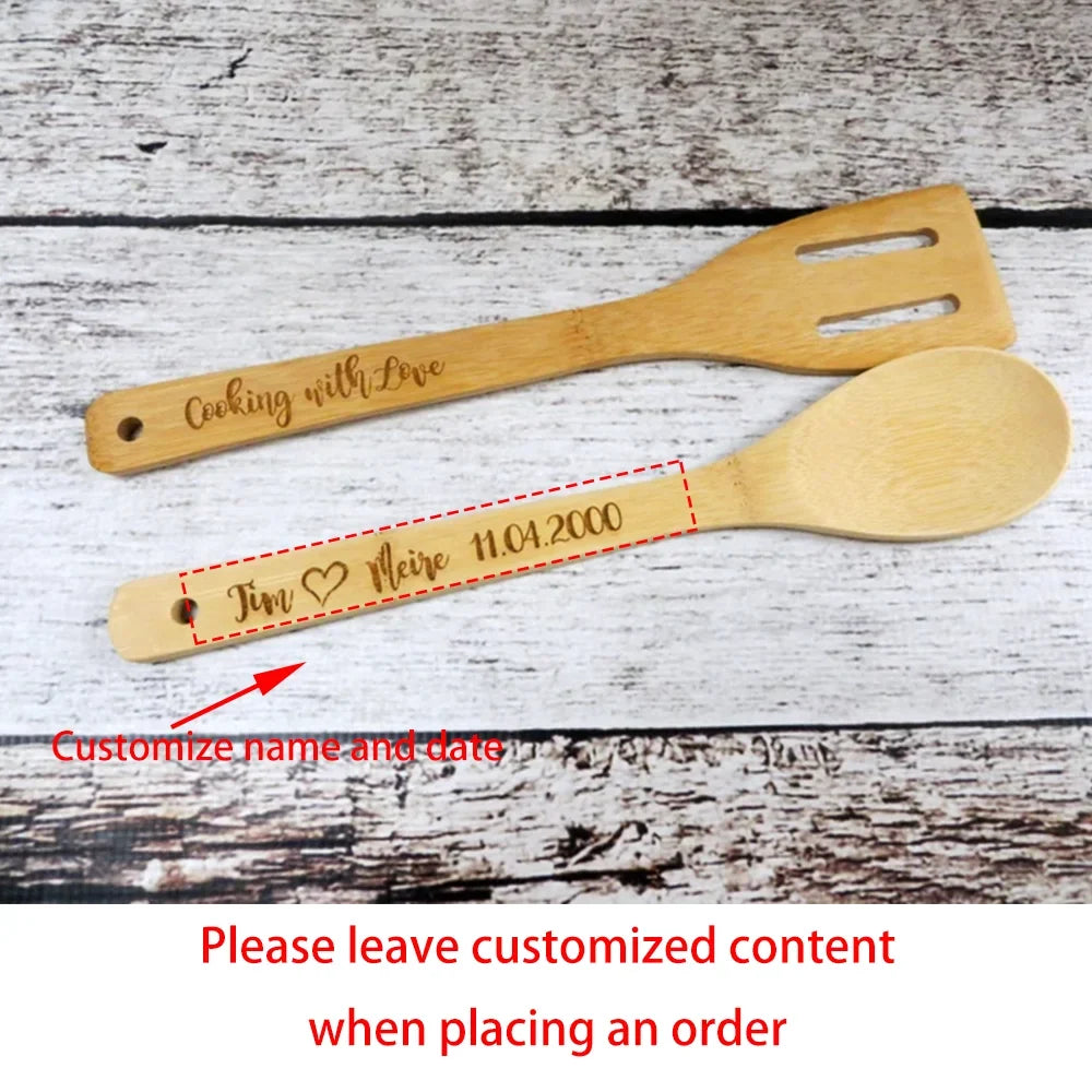Personalized Bamboo Spoon & Spatula Set | Engraved Kitchen Gift