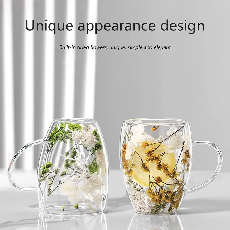 Double Wall Glass Cup Dried Flowers Anti-scalding Mug Coffee Milk