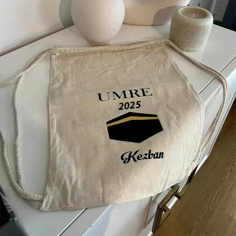 Personalized Umrah Mubarak Kaaba Drawstring Bag | Islamic Gift