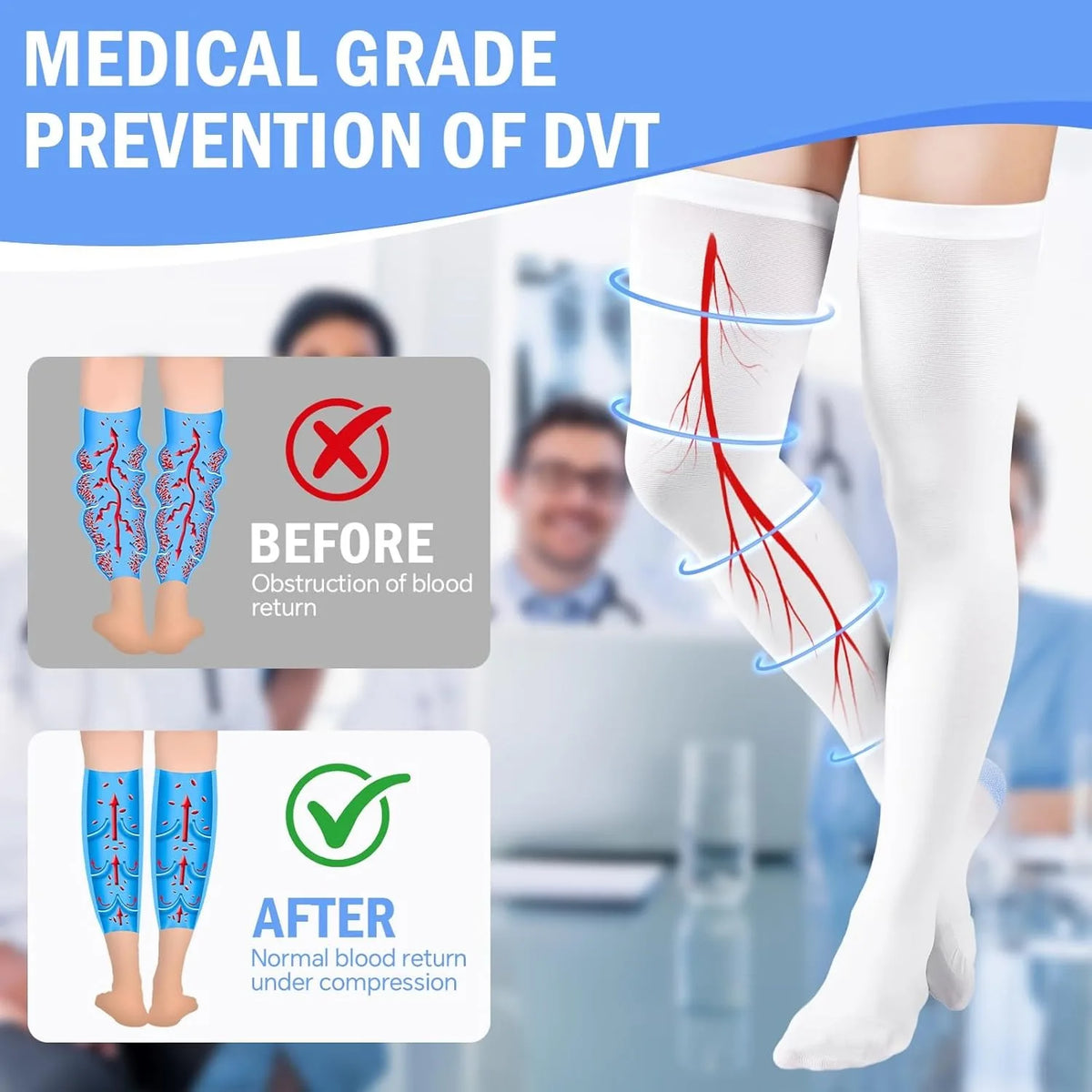 Thigh High Compression Stockings 15-20 mmHg | Silicone Band