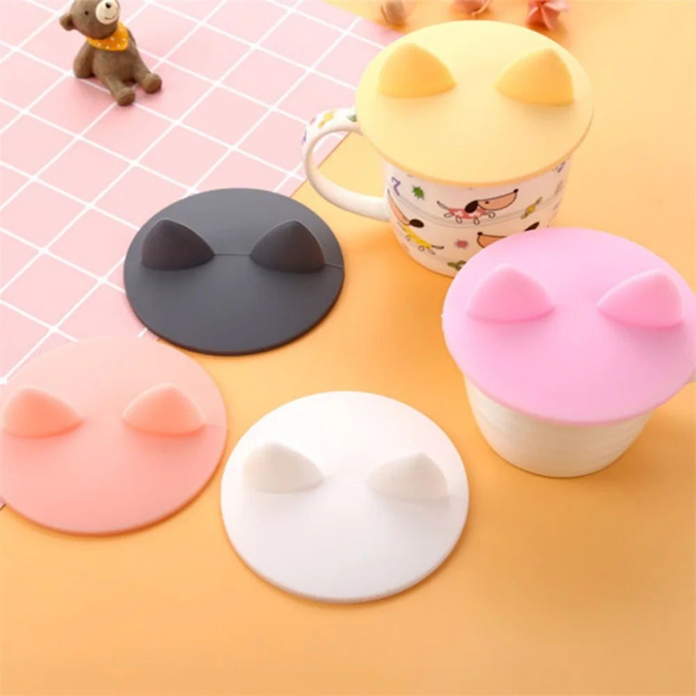 Cute Cat Ear Silicon Cup Lid Cover Dust Heating Leak Sealed Coffee
