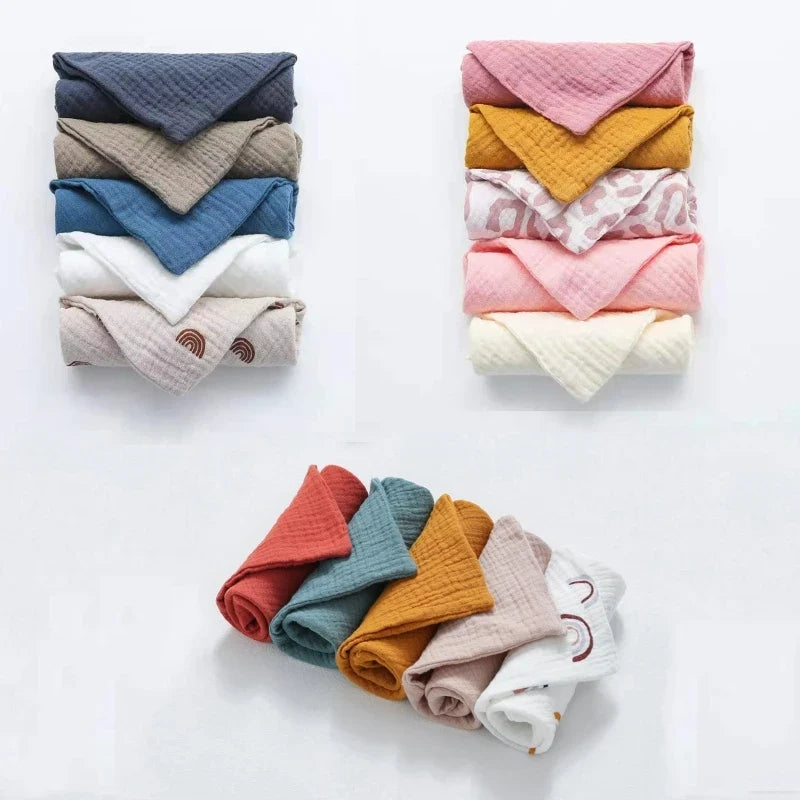 5-Pack Baby Cotton Washcloths – Soft Muslin Bibs & Face Wipes