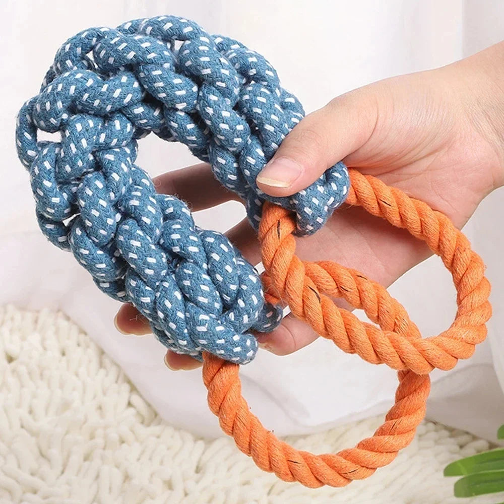Double-Ring Cotton Rope Dog Toy – Durable Tug for Large Dogs