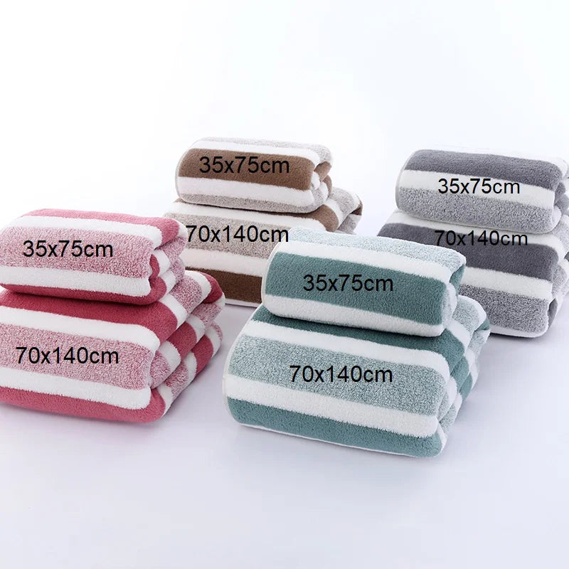 Striped Microfiber Towel Set – Quick-Dry Bath & Face Towels