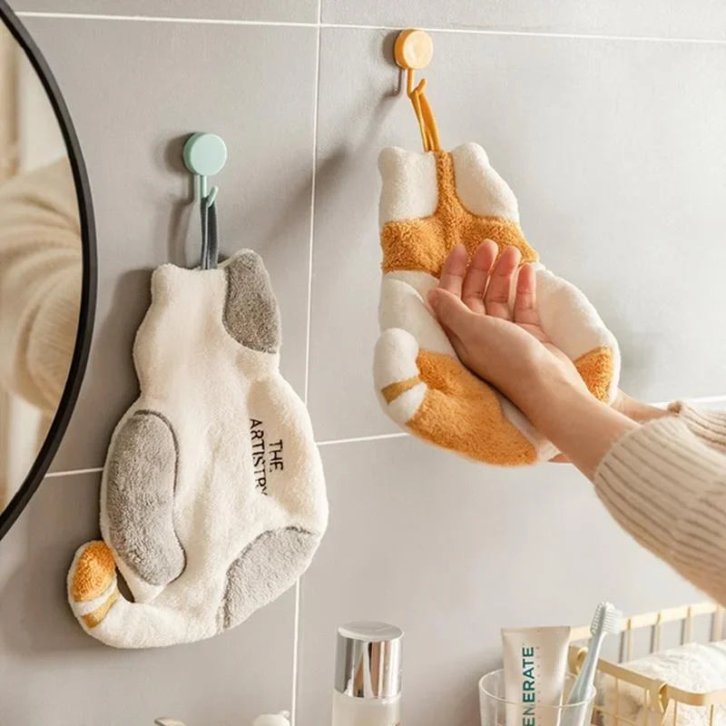 Cute Cat Hand Towel for Kids – Fast-Dry Coral Fleece