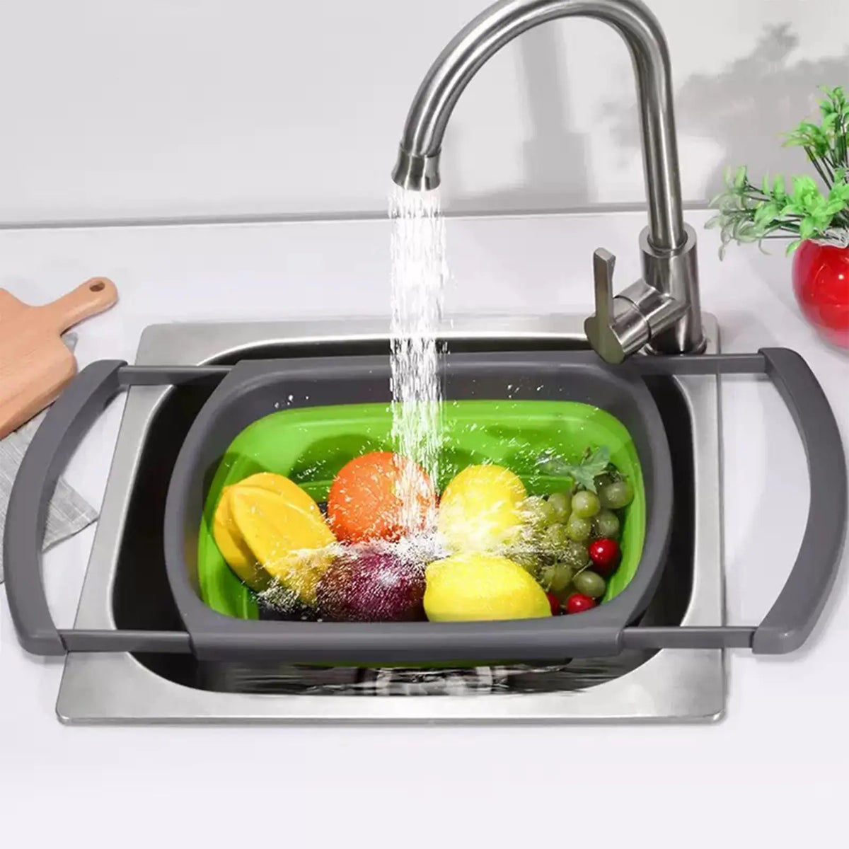 Foldable Over-Sink Colander Basket with Extendable Handles