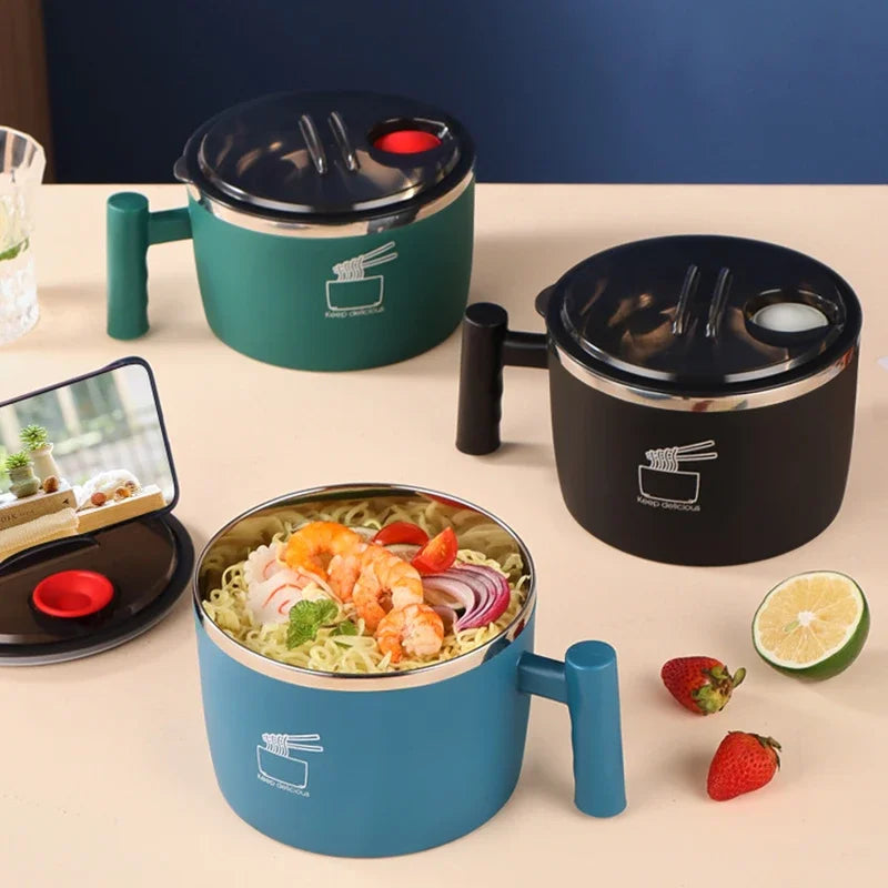 Stainless Steel Bowl Lid Instant Noodles Sealed Portable Drain