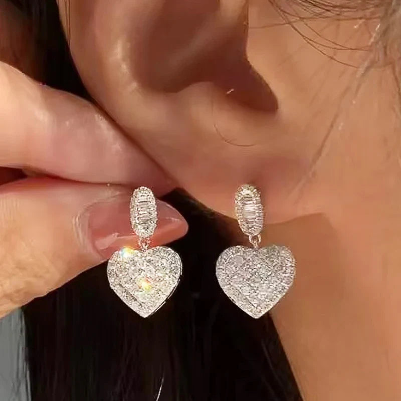 Huitan Heart Dangle Earrings – Cubic Zirconia Drop Earrings