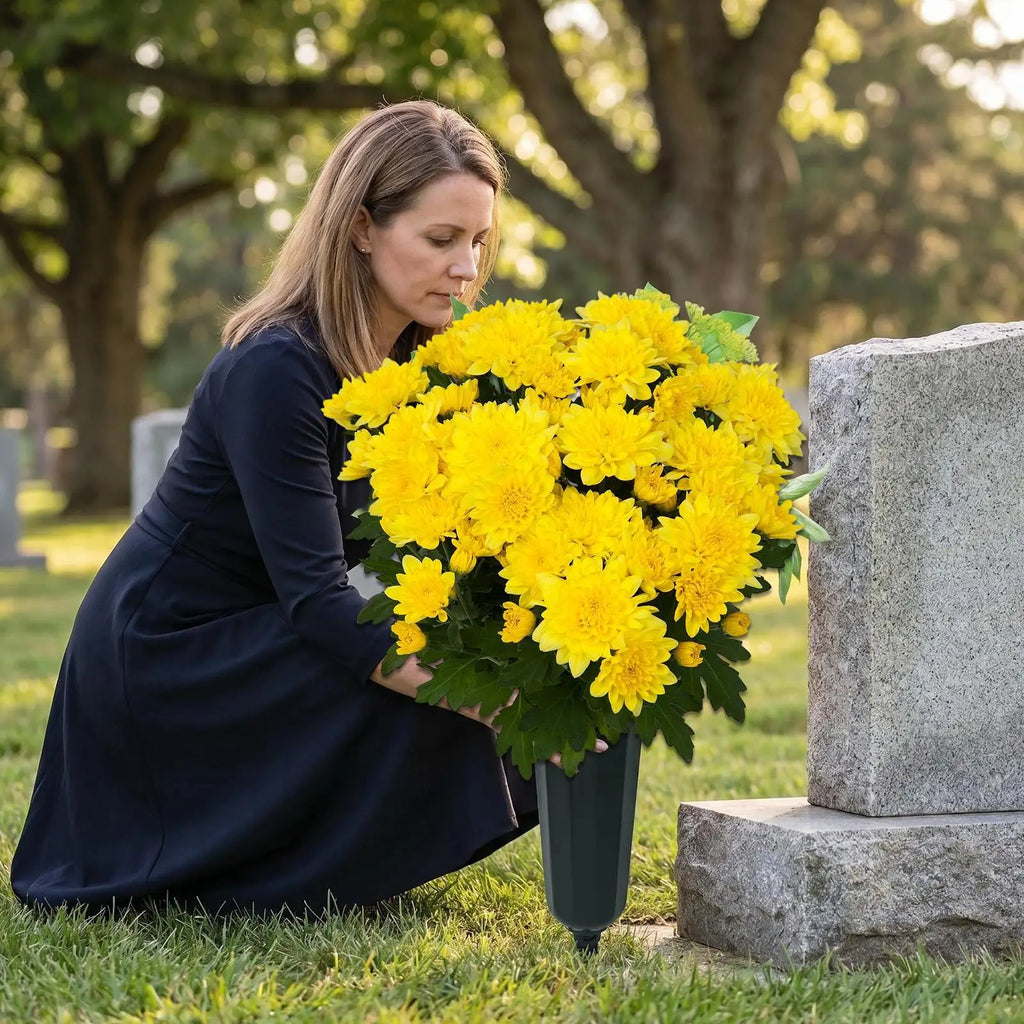 Cemetery Vase with Spike & Foam Insert | Grave Flower Holder