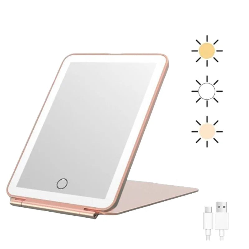 Rechargeable Travel Makeup Mirror Portable Lighted Beauty 3 Lighting