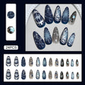 24pc Blue Black Glitter Press On Nails | 3D Y2K Almond Design