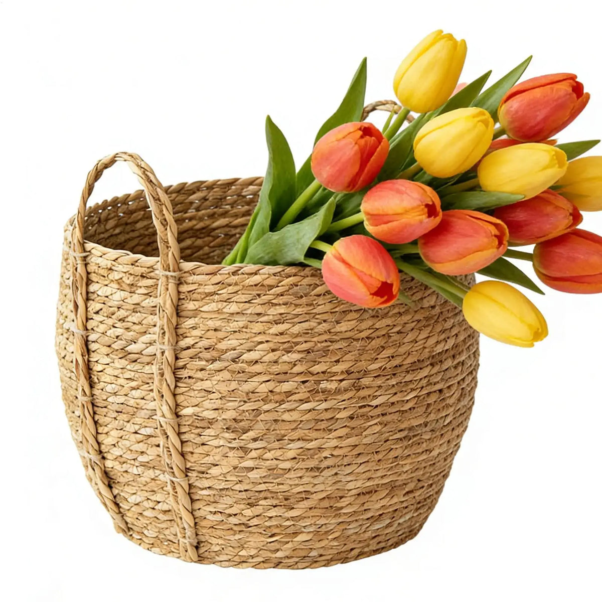 Rattan Planter Basket Floor-standing Flower Pot Handle Woven Plant