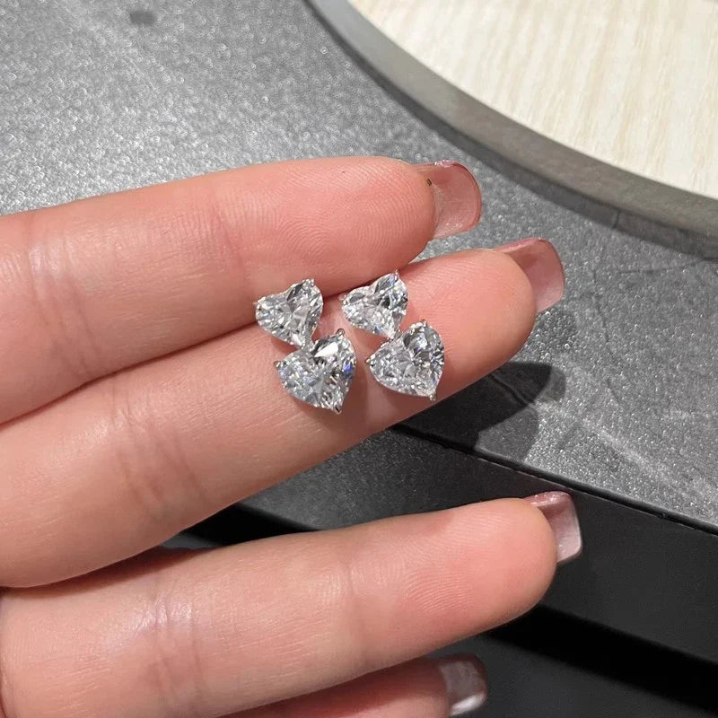 Huitan Double Heart CZ Dangle Earrings for Women | Drop Jewelry