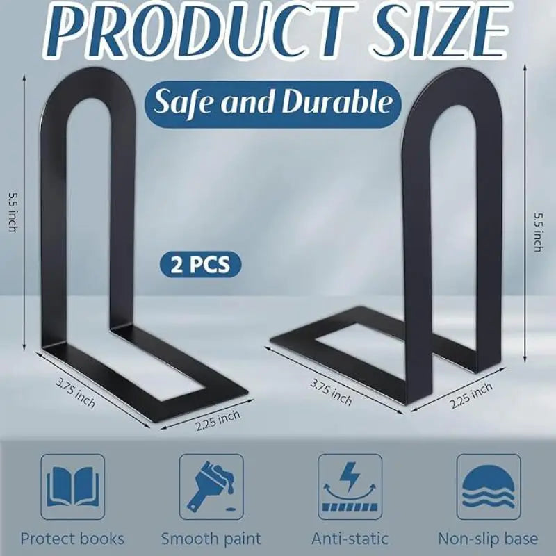 L-Shaped Iron Bookends Set of 2 – Non-Slip Desk Book Stand