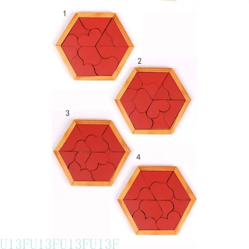 Wood Hexagon Tangram Puzzle – STEM Brain Teaser for Kids & Adults