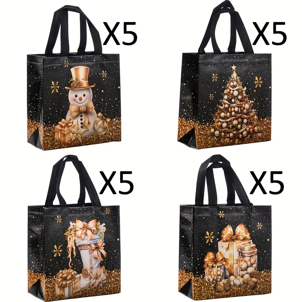 20-Pack Christmas Gift Bags – Snowman, Tree & Stocking Non-Woven