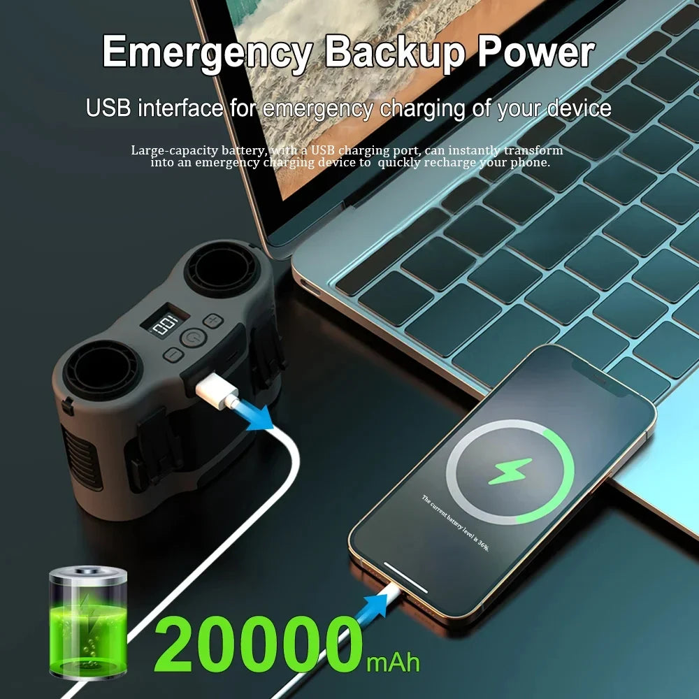 HOMEFISH Waist Clip Fan USB Rechargeable 20000mAh Wearable