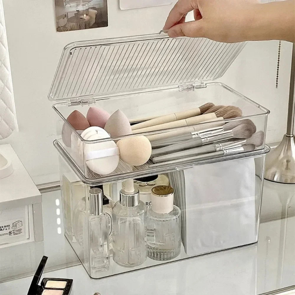 Desktop Storage Box Large Capacity Lid Transparent Cosmetic Office