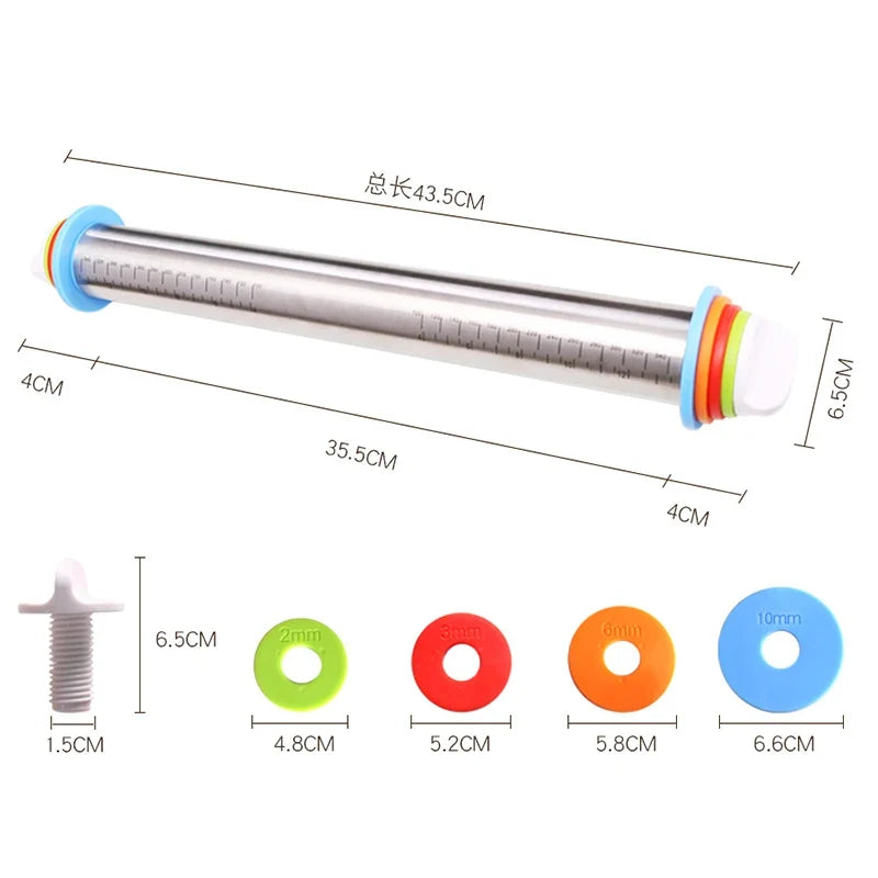 Adjustable Stainless Steel Rolling Pin & Silicone Baking Mat Set