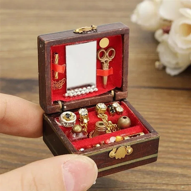 1:12 Miniature Wooden Jewelry Box – Retro Dollhouse Furniture