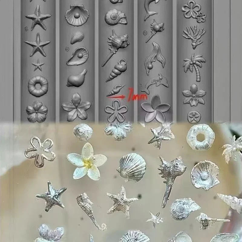 3D Ocean Silicone Nail Art Mold – Starfish, Shell & Jellyfish