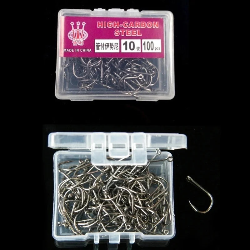 100-Pack Circle Barbed Fishing Hooks – Sizes #3–#12 Steel