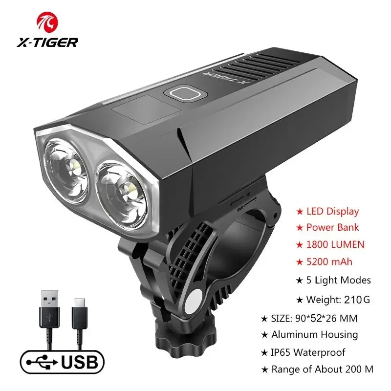 X-Tiger 1800 Lumen LED Bike Light – 5200mAh Rechargeable