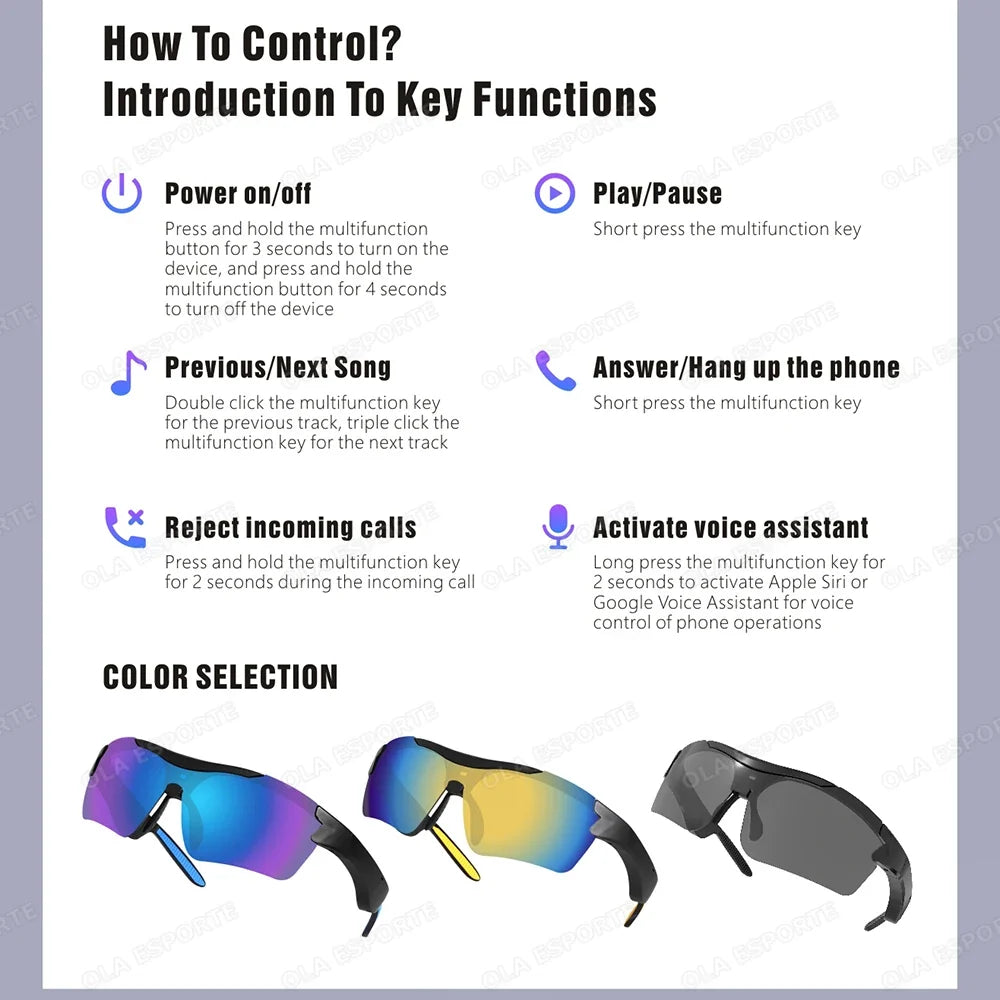 Newest Audio Outdoor Smart Glasses Wireless Bluetooth Call Music