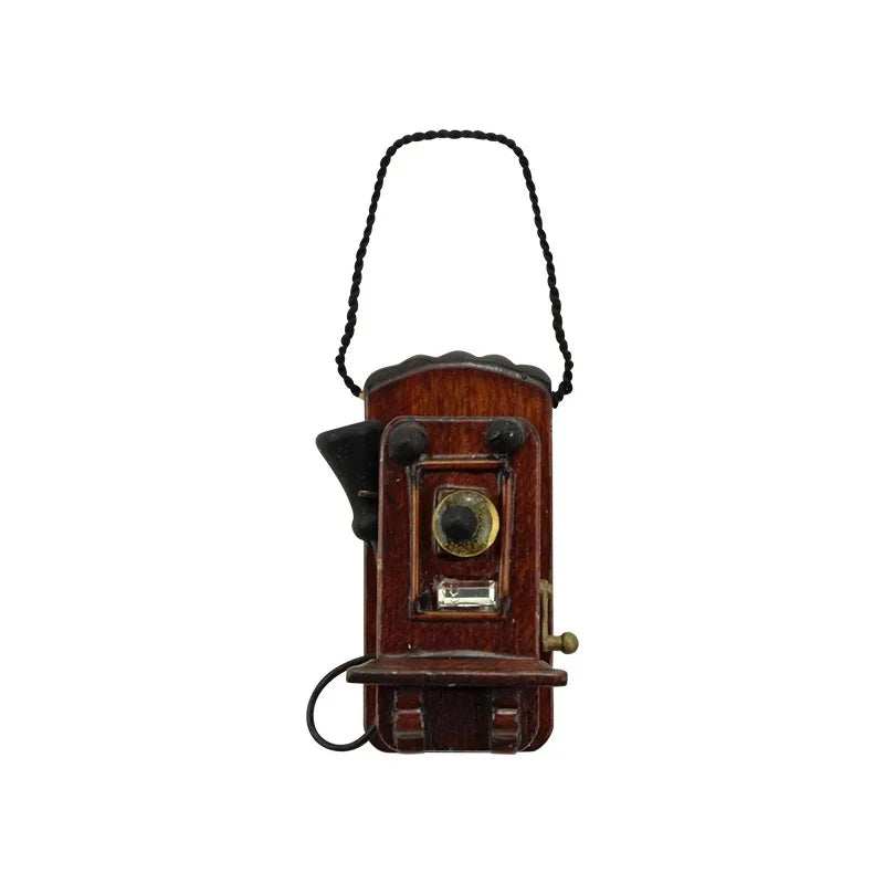 1:12 Miniature Antique Wall Mount Phone – Dollhouse Wood Décor