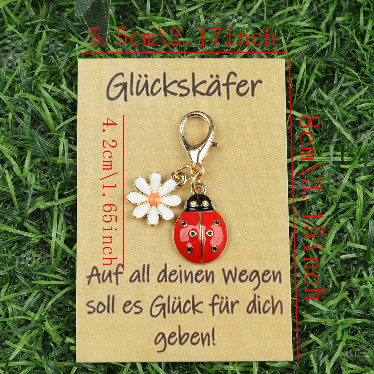 Lucky Ladybug Earrings, Keychain & German Blessing Card Gift Set