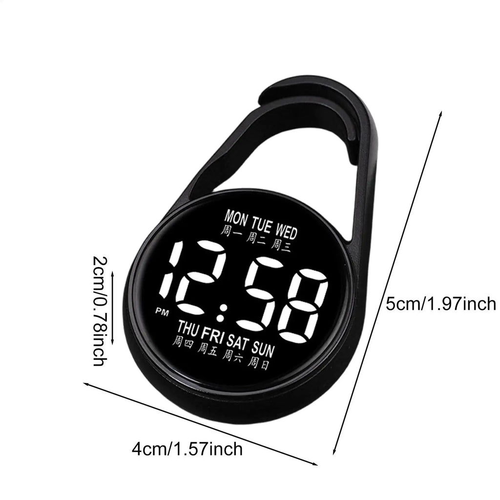 LED Digital Pocket Watch – Waterproof Night Glow Keychain Clip