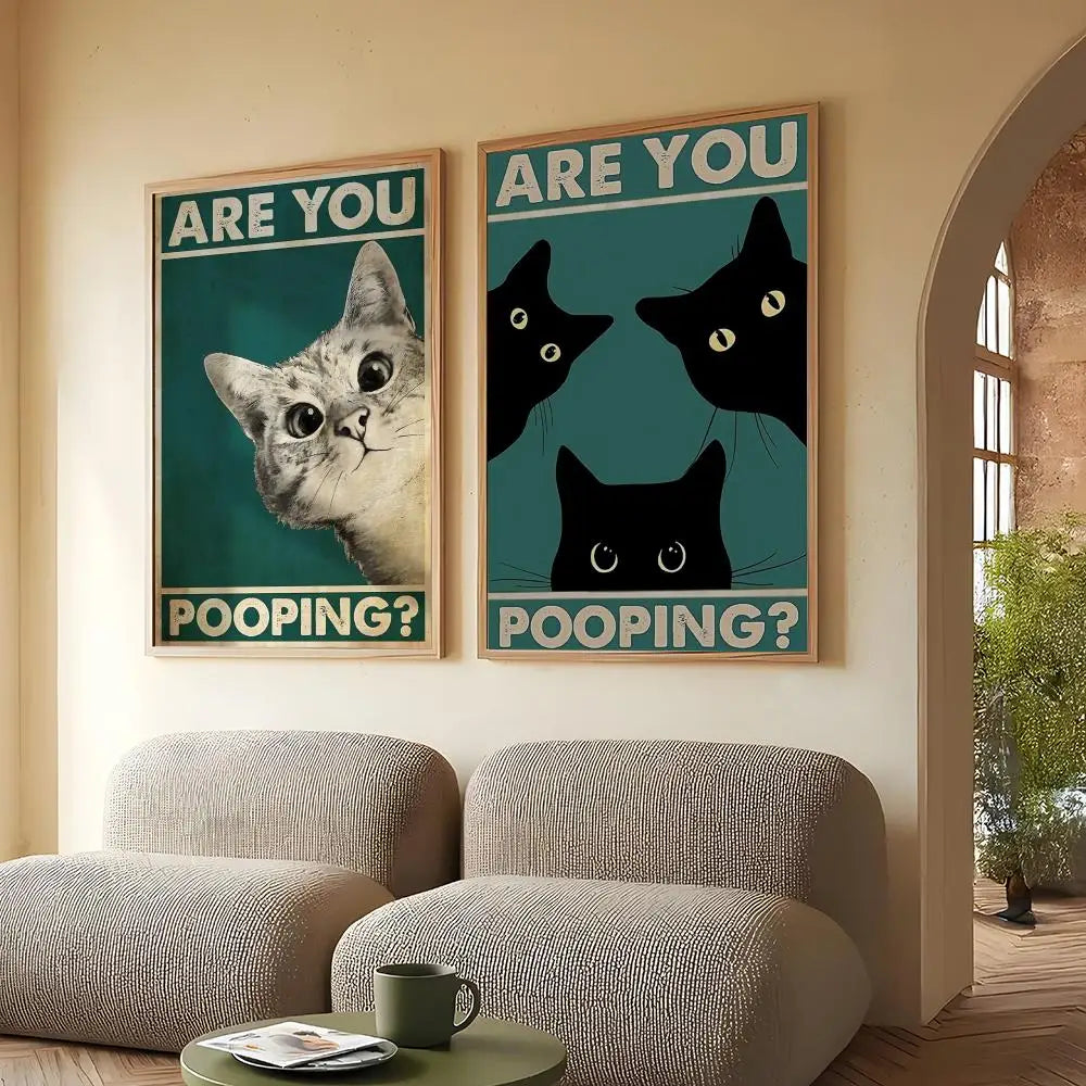 Funny Cat Canvas Wall Art – "Are You Pooping?" HD Print Poster
