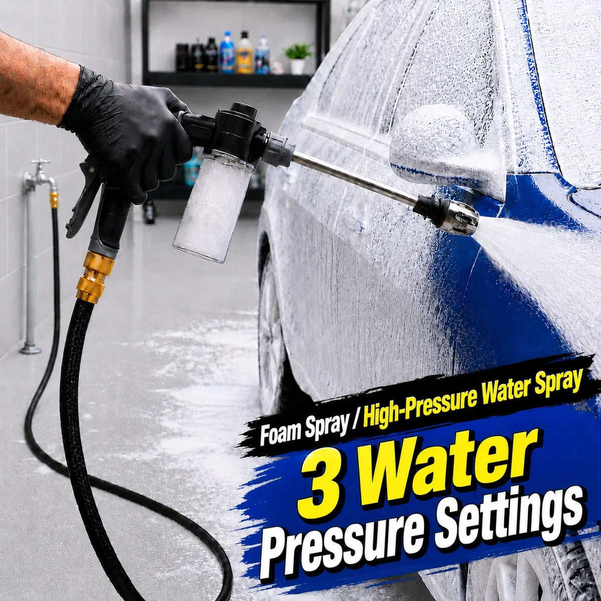 High-Pressure Car Wash Gun & Foam Cannon Garden Hose Nozzle