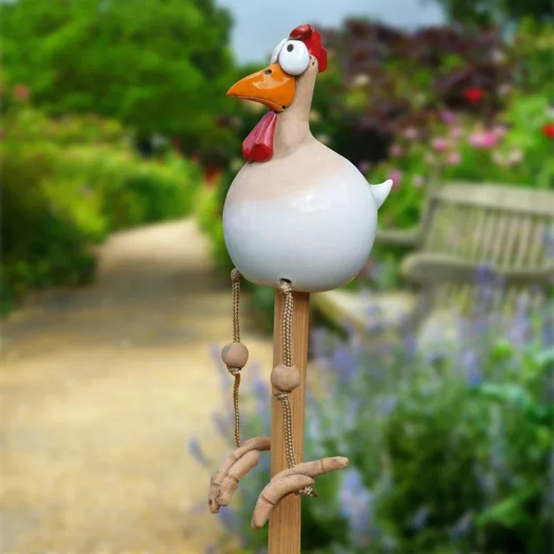 Funny Big-Eyed Chicken Garden Stake | Resin Hen Sculpture